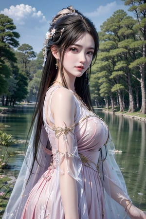 upper body, outdoors, QingYi, pink dress,