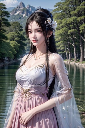 upper body, outdoors, QingYi, pink dress,