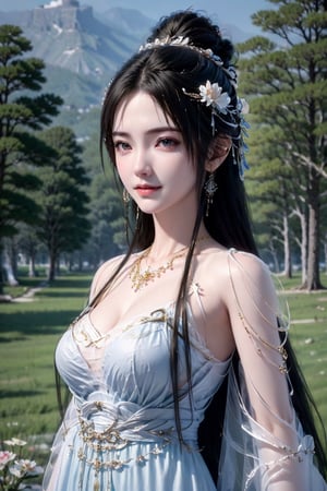 thin, slim, beautiful girl, white skin, sharp jawline, upper body, smirk, outdoors, chinese_clothes ,QingYi