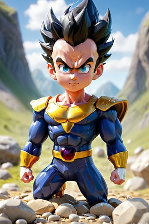 1boy, vegeta power up floating above the ground, ground start breaking, stone and pebble floating, energy field emited from his body, viewed from bellow, camera view, dynamic field of view, cartoon camera style, panoramic, ultra wide angle, spherical perspective view, action cam
