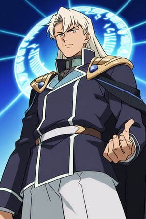 (Beatiful, masterpiece, aesthetic). Anime muscle man.long straight platinum hair below the shoulders. Light blue eyes. grey military clothes, silver armor with gold decorations. (Anime Character) (Dark enviroment).Kunzite,Malachite,SMV4,score_9,score_8_up,score_7_up,rating_explicit, (Aesthetic dark image), long straight platinum hair below the shoulders,MALE