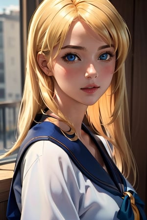 An incredibly beautiful young femme fatale is a golden-haired blonde with long hair and blue eyes, dressed in traditional kimono. Masterpiece, perfect image, realistic shots, detailed study of the face, full-length image, 8k, detailed image. extremely detailed illustration, a real masterpiece of the highest quality, with careful drawing.,1woman,blonde hair,blue eyes, sailor Venus sv1