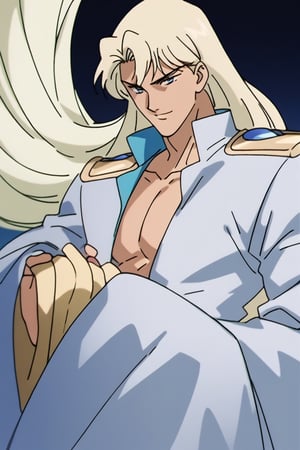 (Beatiful, masterpiece, aesthetic). Anime muscle man. long platinum hair. Light blue eyes. grey military clothes, silver armor with gold decorations. (Anime Character) (Dark enviroment). he is holding the hand of an incredibly beautiful young cancer woman-a blonde with blue eyes, long golden hair, she is wearing a light golden dress, she is a princess. They're in love. Kunzite,Malachite,SMV4,score_9,score_8_up,score_7_up,rating_explicit,aavenus, long hair, (Aesthetic dark image), femme fatale, Couple poses,