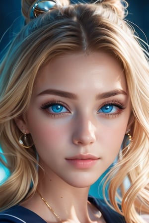 An incredibly beautiful young blonde femme fatale with blue eyes, she has a pink dress, long golden hair gathered in two bunches. Masterpiece, detailed study of the face, beautiful face, beautiful facial features, perfect image, realistic shots, detailed study of faces, full-length image, 8k, detailed image, extremely detailed illustration, a real masterpiece of the highest quality, with careful drawing.. ,masterpiece,WOWAI,belle,aausagi,serena tsukino,xuer Sailor Moon