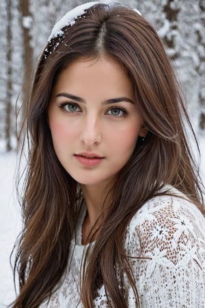 There a woman isma young beautiful Russian girl , face features like Katrina Kaif, Standing looking into the camera, portrait causal photo,. Realism,Realism,Portrait
,Raw photo, snowbunnies,Extremely Realistic, 