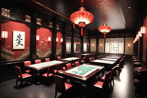 Dark Moody Atmosphere, {prompt}, dramatic, mysterious, dark moody atmosphere, masterpiece, beautiful and aesthetic, ultra detail, intricate, describes a magnificent mahjong casino with many exquisite and elegant mahjong tables, exquisitely crafted Carved interior decoration, antique style, in ancient China