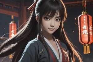 masterpiece, best quality, 1girl, long hair, light smile, detailed skin, pore, hangfu, low key, Chinese martial arts animation style, (Anime style, 2d:1.5), 