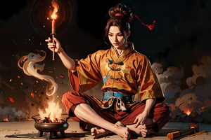 In Chinese mythology, sandalwood, incense, smoky, ancient China style, boichi manga style