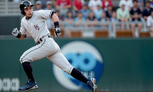 solo, short hair, shirt, gloves, 1male, Japanese, hat, full body, white shirt, male focus, outdoors, shoes, socks, belt, pants, blurry, kneehighs, blurry background, facial hair, baseball cap, ball, sportswear, white pants, baseball, baseball uniform, baseball mitt