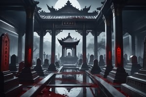 horror-themed {prompt} . eerie, unsettling, dark, spooky, suspenseful, grim, highly detailed, masterpiece, beautiful and aesthetic, ultra detail, intricate, (tombs, graveyard, bloody), in the casino, ancient Chinese style