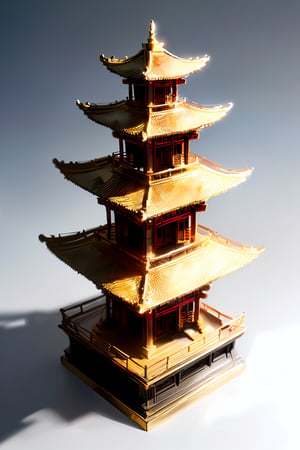 modle style, a small of gold-spired multi-storey pagoda, white_background