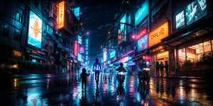 In a neon-lit, (a mother with a child drives a motorcycle ), (back:1.3), futuristic cityscape, a cyber-enhanced individual, technologically advanced world, reflective surfaces capture the neon reflections, and dramatic lighting enhances the sci-fi aesthetic, their appearance is a masterpiece of futuristic fashion and cybernetic enhancements, fate/stay background, perfect light