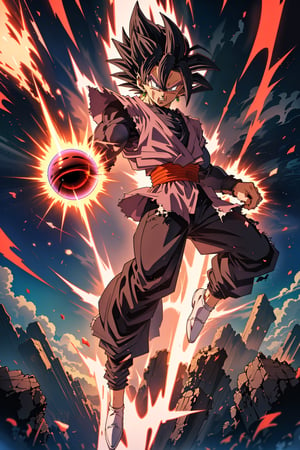 masterpiece, perfect, beutifull, ultra detalled, ultra perfect, full body,(Black Goku ssj rose, dragon ball) eyes greys, hair rose, perfect body,red belt, shirt black, pants black, angry face, ROSEV2,Muscle,Male focus,doomerboy, (goku balck)

<landscape, destroyed buildings, fire>