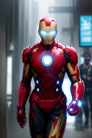 1man ((tony stark)), "Tony Starks Cyberpunk Walk" showcases Tony Stark in cyberpunk attire, each piece resonating with advanced technology. ((As he carries the Iron Man helmet at left hand)) , the artwork creates a captivating contrast between his unassuming appearance and his extraordinary capabilities, solo, hyperdetailed, masterpiece1.2, ultra hd quality