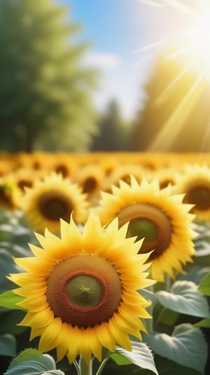 blank pure blured backround,  blooming Sunflowers,  the petals are falling on the ground at the bottom of the picture,  sunlight
high photorealistic