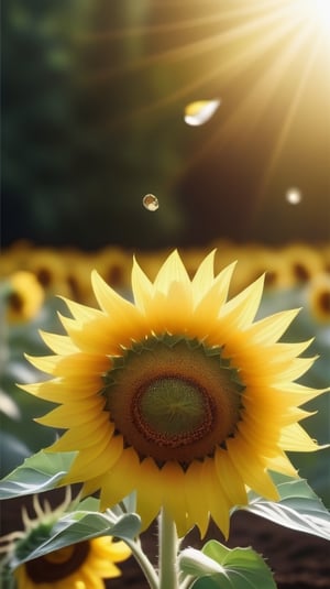 blank pure blured backround, one  blooming Sunflower,  the petals are falling on the ground at the bottom of the picture,  sunlight
high photorealistic