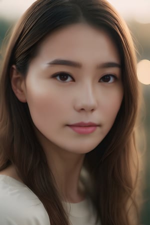 Beautiful woman, high detail, portrait, elegant, delicate features, emotional expression, masterpiece, 8k resolution, Extremely high-resolution details, realism pushed to extreme, fine texture, incredibly lifelike, looking at viewer, solo focus, realistic, photorealistic, cinematic lighting, sun light, ultra realistic photograph, pastel background with pastel bokeh, Exquisite details and textures, grainy, film analog photography, film, face details, real face, no makeup, brown hair,