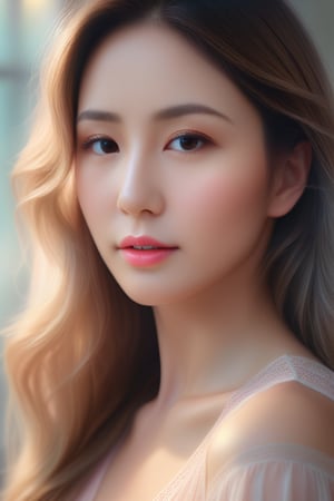 Beautiful woman, soft lighting, dreamy atmosphere, ethereal, high detail, portrait, elegant, delicate features, pastel colors, emotional expression, masterpiece, 8k resolution, Extremely high-resolution details, photographic, realism pushed to extreme, fine texture, incredibly lifelike, looking at viewer, solo focus, realistic, photorealistic, face details, real face, detailed eyes, detailed nose,