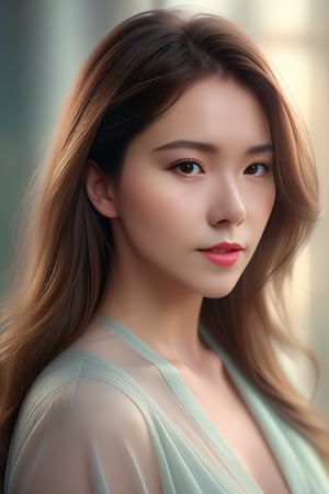 Beautiful woman, soft lighting,  ethereal, high detail, portrait, elegant, delicate features, pastel colors, emotional expression, masterpiece, 8k resolution, Extremely high-resolution details, photographic, realism pushed to extreme, fine texture, incredibly lifelike, looking at viewer, solo focus, realistic, photorealistic, face details, real face, 1girl, brown hair,