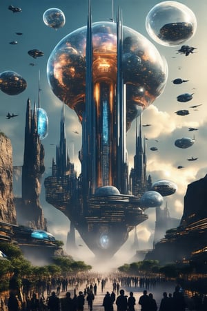 A new type of flying ship for sightseeing in the city of the future, 
Residents live in a sizable number of glass bubble capsules,
The alien colonial cities of the future look like towering ant nests built in Halfway underground in the Grand Canyon, glass dome, communications spire landmark, aircraft terminal, aerial mass transportation,
((The steel tower in the imperial capital of Star Wars, the Rubik's Cube and Golden Tower of the corporate headquarters in Blade Runner, The floating kingdom of Hayao Miyazaki's Castle in the Sky, the catacombs of Paris are full of skulls, Famous British architect Dream Detective)),
(futuristic:1.2), a huge military factory made of steel, glass, fog, sun, in the clouds, , futuristic military planes, moody tones, 
(real landscape:1.1), (blurred background:1.0), [buildings|vehicle|Crowd|buildings|trees|buildings|trees|vehicle|Crowd:0.7], (background, more_details:0.3) 
great lighting, stacked, vertical, futureskyline, Cyberpunk city, Office Building,futureurbannight,futureurbanday,Newcolony