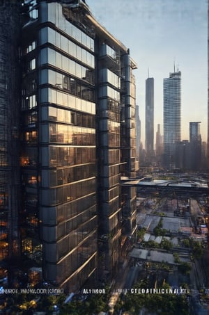 In a bold low-angle shot, the glassy façade of the New Colony's sleek building rises vertically into the sky, its sharp lines and reflective surfaces piercing through the urban void. The busy streets and surrounding buildings blur in the background, framing the subject as a beacon amidst the vibrant cityscape. Stacked windows reflect the steel giants of skyscrapers, while modern architecture meets avant-garde design.,Newcolony,Horizontal