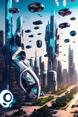 A futuristic city filled with buildings, with all kinds of futuristic vehicles flying in and out of it,futureurbannight,futureurbanday,Newcolony