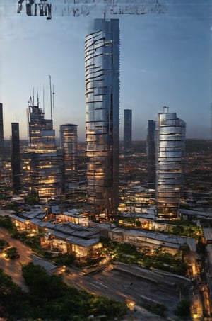 In a bold low-angle shot, the glassy façade of the New Colony's sleek building rises vertically into the sky, its sharp lines and reflective surfaces piercing through the urban void. The busy streets and surrounding buildings blur in the background, framing the subject as a beacon amidst the vibrant cityscape. Stacked windows reflect the steel giants of skyscrapers, while modern architecture meets avant-garde design.,Newcolony,Horizontal