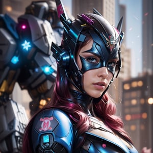 realistic image of elegant lady, supermodel, black short hair, blue eyes, wearing high-tech cyberpunk style blue Batgirl suit, radiant Glow, sparkling suit, mecha, perfectly customized high-tech suit, ice theme, custom design, 1 girl,mecha,frey4