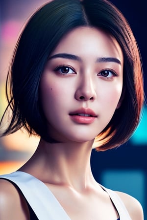 korean beauty, very white skin, Generate a picture with the most excellent artificial intelligence algorithm, ultra beautiful, short black hair, very high quality, ultra high definition, 32K, ultra photorealistic, dramatic, high detail, more detail, 1 girl