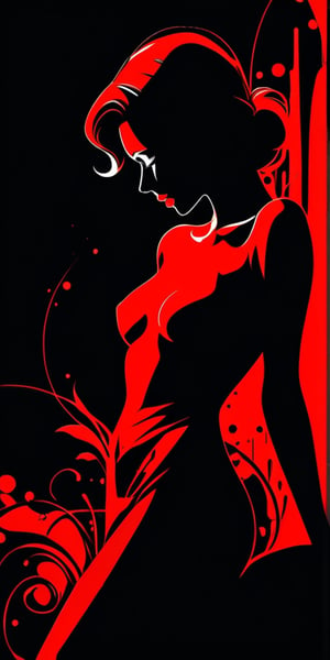 so sexy and hot, red color Silhouette of an beautiful and elegant woman, black background, slender, sensual, masterpiece, ink art