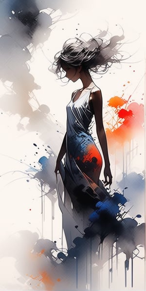 So sexy and hot, beautiful and sensual woman ,  Silhouette medium_up an beautiful and elegant woman in thick fog,  slender, sensual, masterpiece, ink art