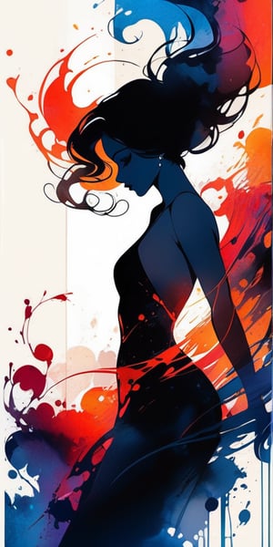 so sexy and hot, Silhouette of an beautiful and elegant woman, slender, sensual, masterpiece, ink art