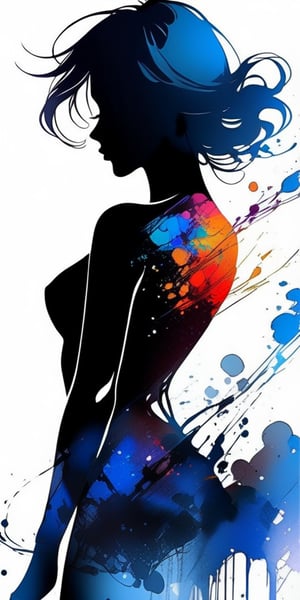 so sexy and hot, Silhouette of an beautiful and elegant woman, slender, sensual, masterpiece, ink art