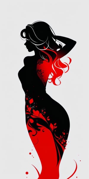 so sexy and hot, red color Silhouette of an beautiful and elegant woman, black background, slender, sensual, masterpiece, ink art