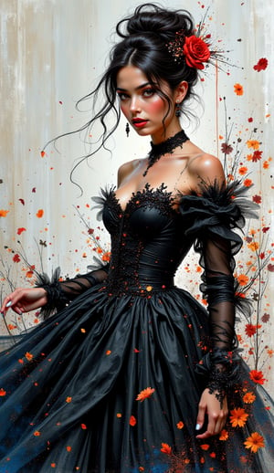 a beautiful woman in a black silk gown, gere, beleza abstrata Fantomas, Looking at the camera, peito grande, approaching perfection, dynamic, azul vermelho e laranja cores, altamente detalhado, oil painting, artstation, arte conceitual, sharp focus, illustration, arte por Carne Griffiths e Vadim Kashin,Auguste Renoir ~ Paul Peel ~ John Singer Sargent ~ Alexandre-Jacques Chantron ~ John William Godward ~ John William Waterhouse ~ Han-Wu Shen ~ Ishitaka Amano ~ Chakrapan Posayakrit ~ Kim Jung Gi ~ Kei Mieno ~ Ikushima Hiroshi ~ WLOP ~ William-Adolphe Bouguereau ~ Alphonse Mucha ~Luis Royo ~ Range Murata ~ Jock Sturges photography ~ David Hamillton photography ~ Rustic Sketchbook Style, Sketch Book, Hand Drawn, Dark, Gritty, Realistic Sketch, Rough Sketch, Mix of Bold Dark Lines and Loose Lines, Bold Lines, On Paper, Turnaround Character Sheet, Natural Light, Dynamic, Highly Detailed, Watercolor Painting, Watercolor Paper, Artstation, Concept Art, Smooth and Crisp, Sharp Focus, Illustration, Goth girl ,sparkles,in the style of vargas