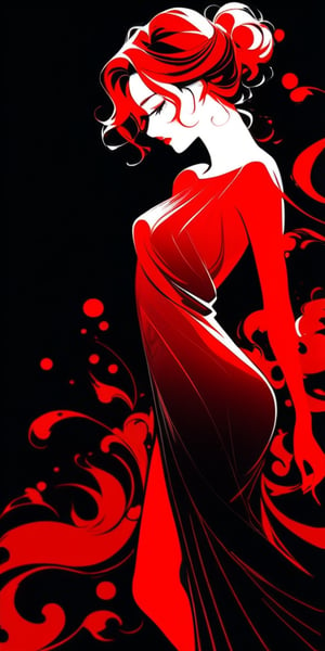 so sexy and hot, red color Silhouette of an beautiful and elegant woman, black background, slender, sensual, masterpiece, ink art