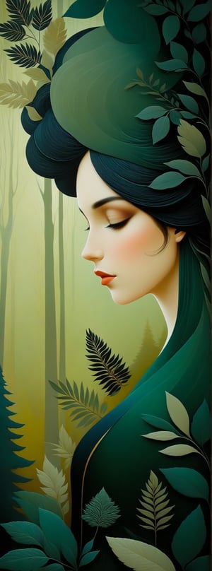 mysterious silhouette of  a forest queen woman, beautiful. high defintion, highly detailed, serene, hayv kahraman inspired art