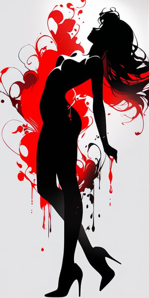 so sexy and hot, red color Silhouette of an beautiful and elegant woman, black background, slender, sensual, masterpiece, ink art