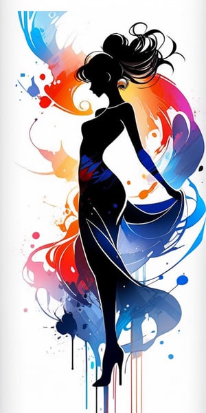 so sexy and hot, Silhouette of an beautiful and elegant woman, slender, sensual, masterpiece, ink art