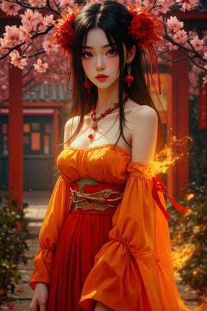 score_9, score_8_up, score_7_up, firegoddess, fire dress, close up portrait, cherry blossoms, garden, beautiful architecture,Auguste Renoir ~ Paul Peel ~ John Singer Sargent ~ Alexandre-Jacques Chantron ~ John William Godward ~ John William Waterhouse ~ Han-Wu Shen ~ Ishitaka Amano ~ Chakrapan Posayakrit ~ Kim Jung Gi ~ Kei Mieno ~ Ikushima Hiroshi ~ WLOP ~ William-Adolphe Bouguereau ~ Alphonse Mucha ~Luis Royo ~ Range Murata ~ Jock Sturges photography ~ David Hamillton photography,sparkles,surreal