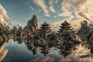 Penglai Fairy City, the flying fairy city. It is a city in the clouds surrounded by many mountains, often called the Flying City of Penglai. It is one of the top ten flying cities of Dongdacan, appearing once every thousand years and then disappearing again