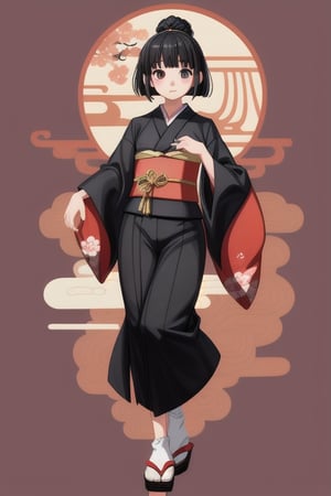 full body, young, black hair, Japanese style background 