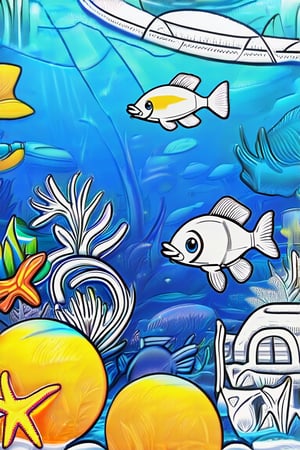 Undersea World:** An undersea scene with colorful fish, corals and starfish. 8. get for black and white coloring page
