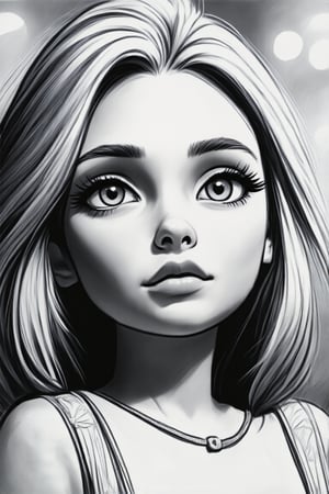 hyperrealistic digital painting by J. Scott Campbell and Thomas Saliot and Jeremiah Ketner and Lois van Baarle, lifelike anime, incredibly detailed, bokeh, ultra realistic, 8k, incredibly cute ginger girl, freckles, skin inperfections, staring at viewer,(super close-up shot:1.5), (side on:1.5),(focus on eyes:1.3), hair over eyes, depth of field focus,suspended dust particles in air field focus, dust particles suspended in the air. Can you create a black and white coloring page?