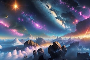 The image features a magnificent space view. Under an endless sky, planets and asteroids lie among stars and galaxies that shine in various colors. Each of these planets has a different structure and atmosphere.

As spaceships navigate this colorful and dynamic landscape, each ship is designed for a different mission. Some ships are used for exploration purposes to study the surfaces of planets and collect scientific data, while others engage in activities such as mining or space trading for commercial purposes.

The design of the ships is high-tech and has all the equipment necessary for long-term travel in space. Additionally, ships have facilities such as life support systems, rest areas, laboratories and communication centers.

While spaceships communicate with each other and carry out their exploration and commercial activities, they also set out to explore the mystery and depths of space.

This visual design reflects humanity's desire to explore space using advanced technology, while presenting an atmosphere full of discovery and adventure in the infinity of space.