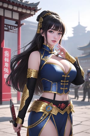 Chinese sneering busty beautiful girl，Strong and plump figure，Perfectly beautiful and charming face，Fair and translucent facial features，Seven-point shot，（Desolate ancient battlefield：1.2），（Handheld weapons：1.2），overtake，overtake爆乳，Large cleavage，Thin waist and wide hips，Thick Arms，白皙細緻油亮overtake大，性感overtake低胸精緻，Gorgeous armor with metallic luster，Vampire Fangs，There is blood on the corner of the mouth，Ultimate picture quality，CG unified 16K，物overtake所值細緻，Detailed background，Full depth of field，HDR high dynamic，True restoration，Delicate，Pay attention to details and strengthen，overtake高飽和度，1億overtake高像素，Perfect presentation of artistic style Midway。