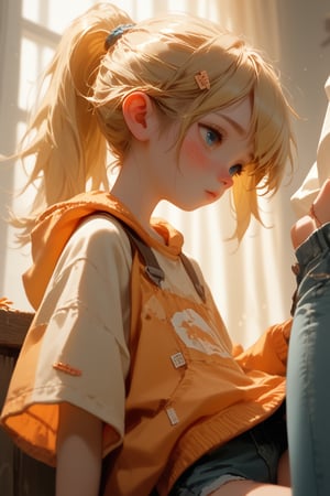 Score_9, score_8_up, score_7_up, BREAK rating_explicit, girl, blonde, freckles, ponytail, clothed,