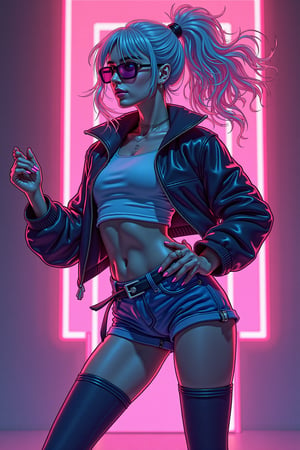 a detailed illustration in cartoon style of a lucy_flux, a girl dancing, cyberpunk