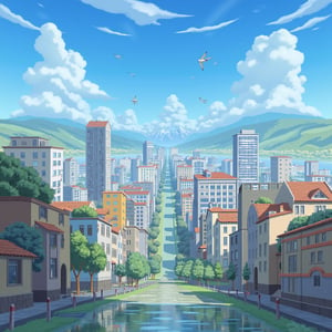 a digital illustration in,a detailed anime style,scenery,cityscape