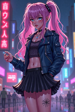 a detailed illustration in anime style of a lucy_flux, a girl dancing, cyberpunk